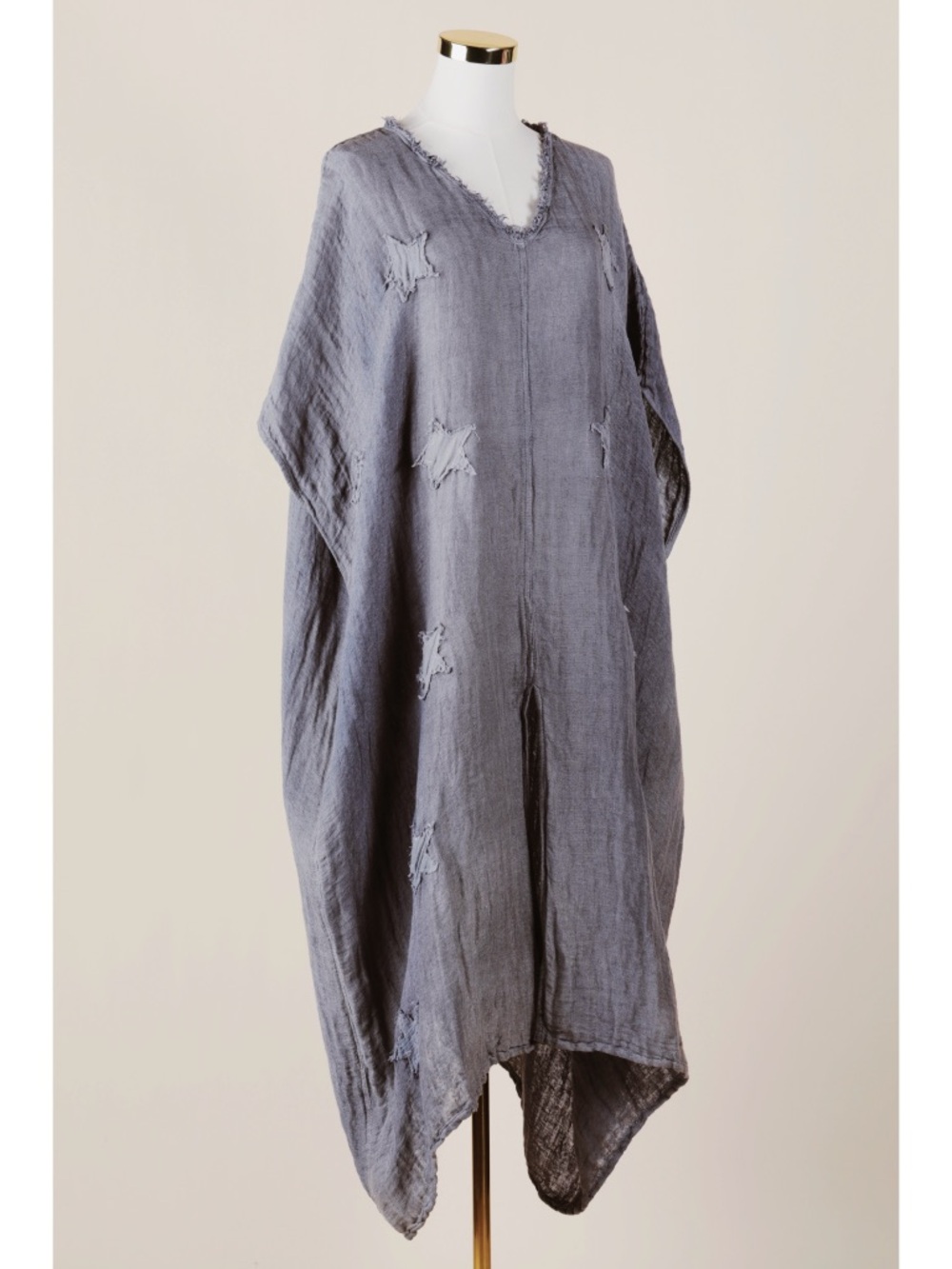 One Size Namsar 100% Linen Boho Distressed Lived-In Kaftan Maxi Dress EUC